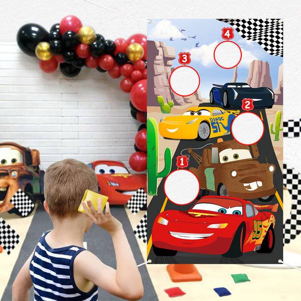 PANTIDE Race Car Toss Game Banner with 4 Bean Bags- Racing Themed Indoor Outdoor Family Party Tossing Activities for Kids Adults, Let’s Go Racing Throwing Games Birthday Party Supplies Decor Gift Set