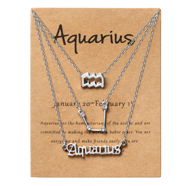PANTIDE 3Pcs Constellation Zodiac Layer Necklace for Women Retro Gold Plated 12 Constellation Pendant Necklace Exquisite Letter Horoscope Old English Zodiac Sign Necklace Jewelry Birthday Gift(Silver)