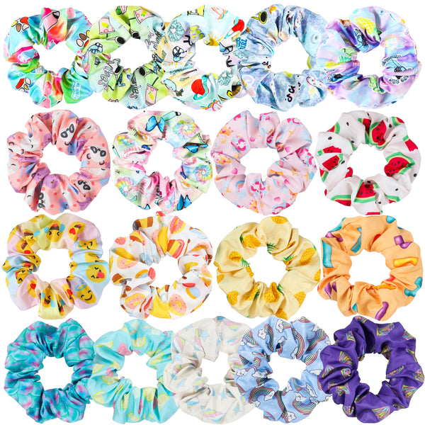 PANTIDE 18Pcs VSCO Scrunchies VSCO Starter Stuff Kit-Cute VSCO Pattern Designed Hair Scrunchies, Colorful Polyester Pongee Ponytail Holder, Elastic Hair Ties Ropes Accessories for Girls