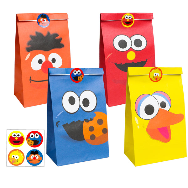 PANTIDE 24Pcs Sesame Goody Candy Treat Bags Sesame Party Favor Bags Sesame Party Supplies Sesame Party Decorations Elmo Cookie Monster Big Bird Ernie with Stickers for Birthday Party Baby Shower