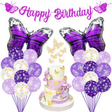 PANTIDE 46Pcs Butterfly Party Decoration Supplies Kit Happy Birthday Banner Butterfly Foil Latex Balloons 3D Butterfly Wall Stickers Decor Cake Topper for Girls Women Birthday Baby Shower Spring Party