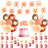 PANTIDE Two Groovy Retro Hippie Boho Girl Party Decorations Set for 2nd Birthday - Two Groovy Banner Latex Balloons Cake Cupcake Toppers Boho Rainbow Daisy Themed Party Supplies for Baby 2 Year Old
