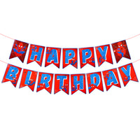 PANTIDE Spiderman Happy Birthday Banner Bunting, Reusable Swallowtail Flag High Chair Banner Hanging Decor for Nursery, Avengers Superhero Theme Birthday Party Decorations Supplies for Baby Kids Boys