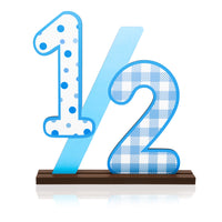 PANTIDE Half Number Sign 1/2 Birthday Wooden Table Centerpiece for Baby Boys 6 Month Birthday Party Decorations Supplies Blue Large Numbers Table Decor for Half Year Baby Shower Cake Smash Photo Props