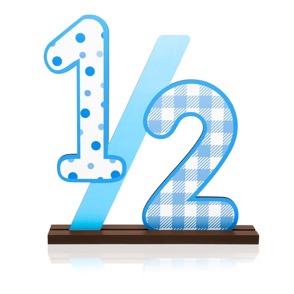 PANTIDE Half Number Sign 1/2 Birthday Wooden Table Centerpiece for Baby Boys 6 Month Birthday Party Decorations Supplies Blue Large Numbers Table Decor for Half Year Baby Shower Cake Smash Photo Props