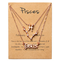 PANTIDE 3Pcs Constellation Zodiac Layer Necklaces for Women Girls, Retro Gold Plated 12 Constellation Pendant Necklace Exquisite Letter Horoscope Old English Zodiac Sign Necklace Jewelry Birthday Gift