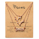 PANTIDE 3Pcs Constellation Zodiac Layer Necklaces for Women Girls, Retro Gold Plated 12 Constellation Pendant Necklace Exquisite Letter Horoscope Old English Zodiac Sign Necklace Jewelry Birthday Gift