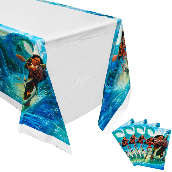 PANTIDE 4Pcs Moana Table Covers for Parties Plastic Disposable Rectangle Tablecloth Moana Themed Birthday Party Decorations Supplies for Kids Tropical Luau Summer Beach Party Baby Shower, 70.9 x 42.5”