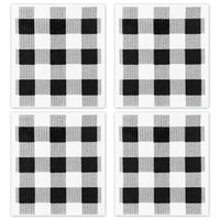 PANTIDE 4Pcs Black & White Plaid Swedish Kitchen Reusable Dish Clothes Fast Dry Dish Towels Sponge No Odor Highly Absorbent Eco-Friendly Cleaning Cloths Washable Cellulose Dishcloth Rag Cleaning Wipes