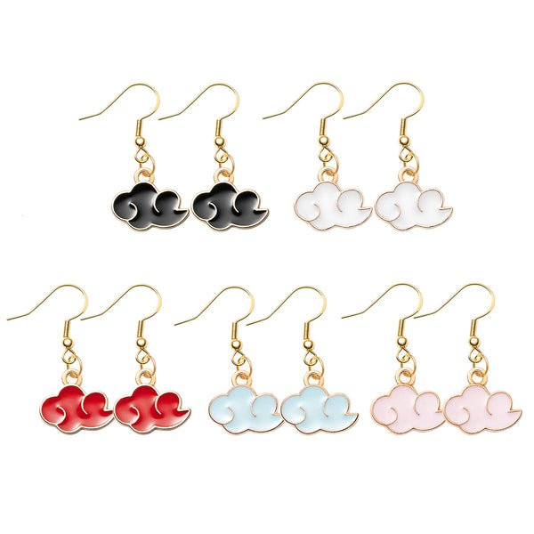 PANTIDE 5 Pairs Kawaii Anime Cloud Dangle Earrings, Personalized Cloud Pendant Earrings with Golden Hypoallergenic 925 Sterling Silver Hooks, Cartoon Jewelry Gifts Accessories for Unisex Anime Fans