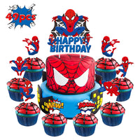 PANTIDE 49Pcs Spiderman Cake Topper Cupcake Toppers - Happy Birthday Cake Decoration, Cupcake Picks of Different Spiderman Patterns, Avengers Superhero Themed Birthday Party Decorations for Kids Boys