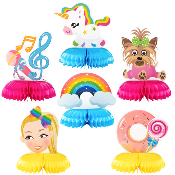 PANTIDE 6 Packs JoJo Honeycomb Centerpieces Table Toppers, Creative Double-Sided JoJo Rainbow Unicorn Themed Table Decoration Party Favors Photo Booth Props for Kids Girls Birthday Party