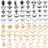 PANTIDE 94Pcs Vintage Knuckle Rings Set Stackable Finger Rings Midi Rings for Women Bohemian Retro Hollow Carved Flowers Gold&Silver Rings Crystal Opal Turquoise Obsidian Joint Rings with Storage Bag