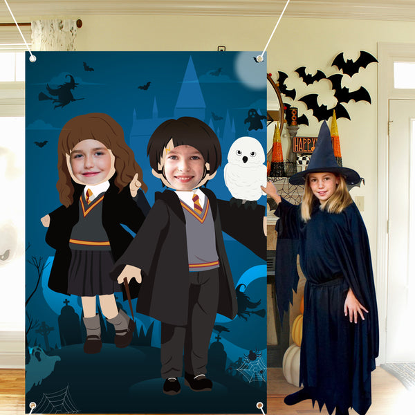 PANTIDE Magical Wizard Photo Door Banner Backdrop Props Large Satin Photo Background Face Photography Banner Decor Magical Wizard Theme Party Favor Supply Decorations Funny Party Games for Adult Kids