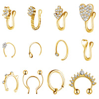 PANTIDE 12 Pcs Fake Nose Rings Hoop Adjustable Stainless Steel Faux Piercing Jewelry Ear Lip Cartilage Tragus Septum Ring Non-Pierced Clip On Circle Nose Hoop Rings Earrings Cuff for Women Men Girls