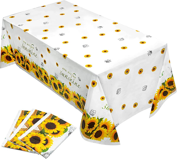 PANTIDE 4Pcs Sunflower Table Cover Plastic Tablecloths Disposable Rectangle Table Cloth Waterproof You Are My Sunshine Themed Picnic Party Favor Supplies Decorations Yellow and White(70.8 x 43.3 Inch)