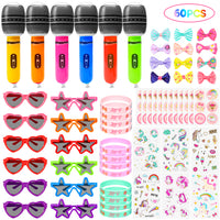 PANTIDE 60 Packs Jojo Party Supplies Favors, Jojo Bow Jojo Stickers Novelty Sunglasses Inflatable Microphones Unicorn Temporary Tattoos Silicone Wristbands, Wonderful Gifts for Kids Girls Birthday