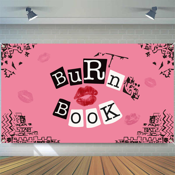 PANTIDE Mean Girls Party Backdrop Banner Hot Pink Burn Book Photography Background Fabric Posters for Room Aesthetic Teen Girls Sweet Birthday Bachelorette Party Decorations Supplies, 6.6 x 3.8 ft