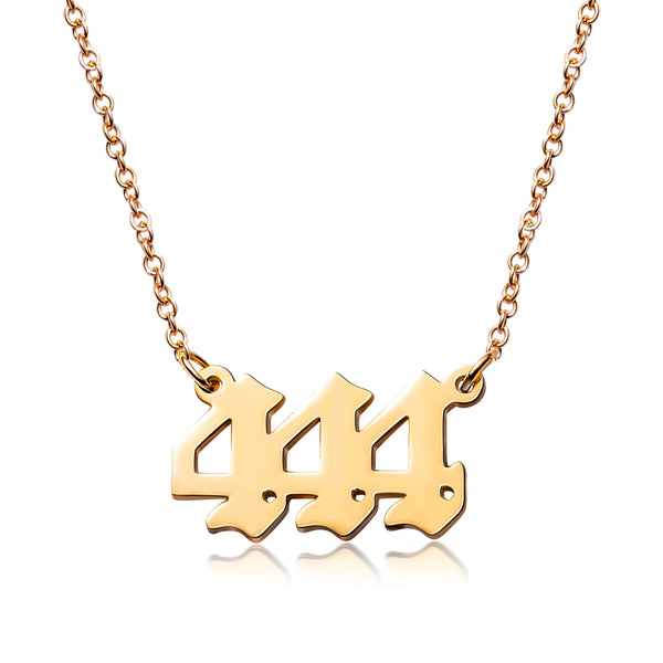 PANTIDE Angel Number Necklace Dainty 111 444 777 Charm Pendants Personalized Number Stainless Steel Numerology Necklace Choker Chain Jewelry Gift for Women Girls Men with Storage Bag(Gold & Rose gold)