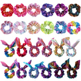 PANTIDE 24Pcs Shiny Metallic Bow Scrunchies, Rabbit Ear Dazzling Mermaid Colors Hair Scrunchies Cute Elastic Large Hair Bands Scrunchies Ponytail Holders Hair Ties for Girls Women Hair Accessories