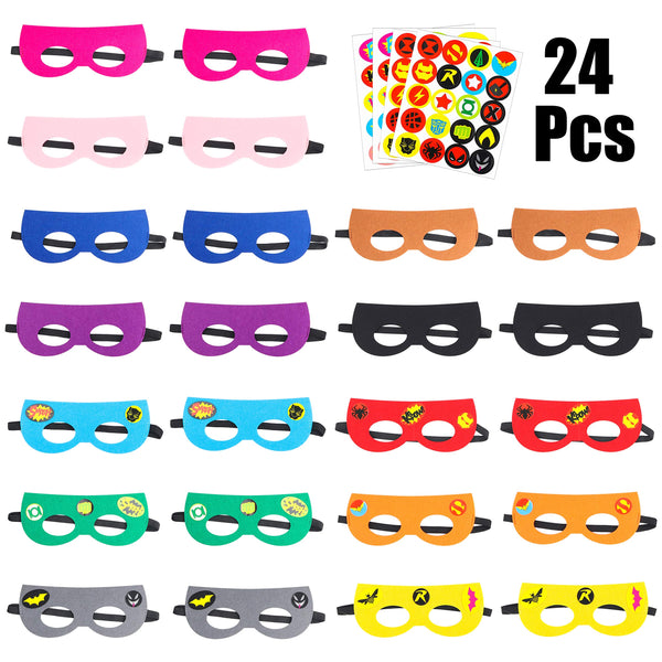 PANTIDE 24Pcs DIY Superhero Masks,Multicolored Superhero Party Supplies for Kids