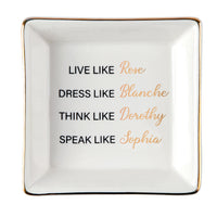 PANTIDE Golden Girls Theme Ceramic Ring Dish with Golden Edges Square Trinket Tray Ring Earring Necklace Holder Decor Jewelry Organizer Trinket Dish Gifts for Women Mom Grandma Mother's Day Birthday