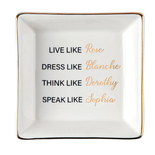 PANTIDE Golden Girls Theme Ceramic Ring Dish with Golden Edges Square Trinket Tray Ring Earring Necklace Holder Decor Jewelry Organizer Trinket Dish Gifts for Women Mom Grandma Mother's Day Birthday