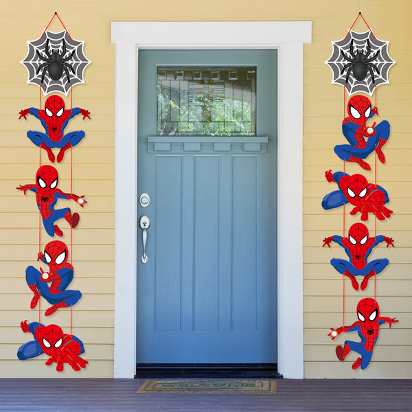 PANTIDE 10 Pieces Spider Hero Cutouts Cardboard Door Sign Banner Porch Sign Superhero Hanging Signs for Outdoor Indoor Bedroom Wall Party Decoration Fun Hero Themed Birthday Party Banner Supplies
