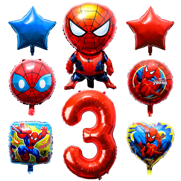 PANTIDE 8Pcs Spiderman Balloons 3rd Birthday - Including Giant Number 3 Balloon, Foil Balloons, Avengers Superhero Theme Birthday Party Decorations Supplies for Baby Kids Boys Who Likes Spiderman