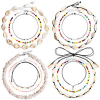 PANTIDE 12Pcs Natural Shell Choker Necklace for Women–Puka Cowrie Seashell Choker Necklace, Adjustable Rainbow Seed Bead Choker Necklace, Handmade Pearl Boho Hawaiian Style Beach Jewelry for Summer