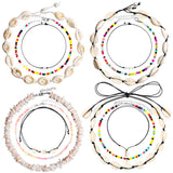 PANTIDE 12Pcs Natural Shell Choker Necklace for Women–Puka Cowrie Seashell Choker Necklace, Adjustable Rainbow Seed Bead Choker Necklace, Handmade Pearl Boho Hawaiian Style Beach Jewelry for Summer