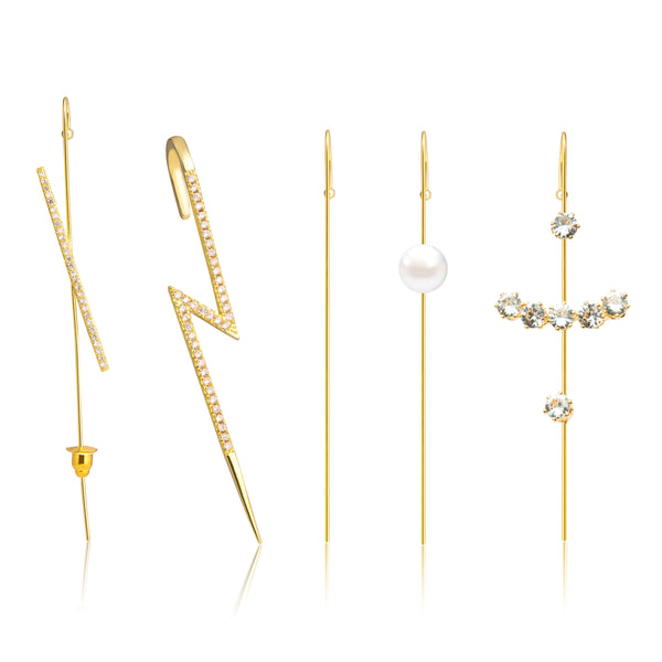 PANTIDE 5Pcs Ear Cuffs Crawler Hook Earrings for Women Girls, Gold Hypoallergenic Piercing Ear Wrap Climbers Earrings, Fashion Classic Sparkling Jewelry Gifts for Birthday Valentine’s Day Anniversary