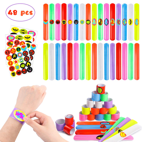 PANTIDE DIY Superhero Slap Bracelets Party Favor with Superhero Stickers for Kids Boys&Girls Birthday Party Supplies Birthday Gifts Class Prizes-48 Pack