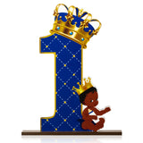 PANTIDE Royal Prince Number 1 Wooden Table Centerpiece African American Baby Boy One Birthday Party Decoration Blue and Gold Crown First Birthday Baby Shower Photo Props for Boys