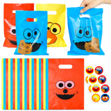 PANTIDE 60Pcs Sesame Goody Candy Treat Bags Sesame Themed Plastic Bags with Stickers, Sesame Party Favor Bags Party Supplies Decorations Elmo Cookie Monster Big Bird for Birthday Party Baby Shower