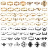 PANTIDE 67Pcs Vintage Knuckle Rings Set Stackable Finger Rings Midi Rings for Women Bohemian Hollow Carved Flowers Gold&Silver Rings Crystal Joint Rings with Storage Bag