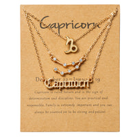 PANTIDE 3Pcs Constellation Zodiac Layer Necklaces for Women Girls, Retro Gold Plated 12 Constellation Pendant Necklace Exquisite Letter Horoscope Old English Zodiac Sign Necklace Jewelry Birthday Gift