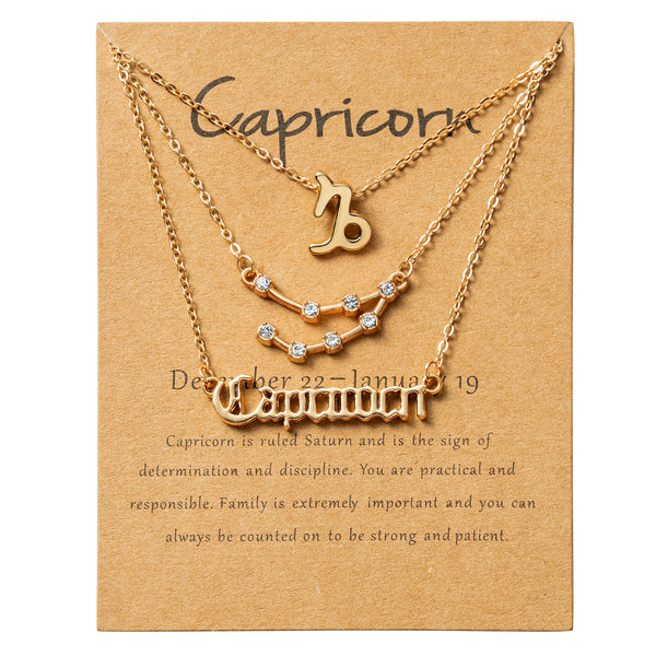 PANTIDE 3Pcs Constellation Zodiac Layer Necklaces for Women Girls, Retro Gold Plated 12 Constellation Pendant Necklace Exquisite Letter Horoscope Old English Zodiac Sign Necklace Jewelry Birthday Gift