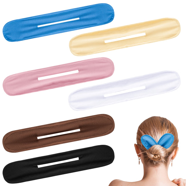 PANTIDE 6 Packs Deft Bun Maker Bunny Ear Hair Holder for Women Girls Colorful French Twist Hairstyle Donut Bun Hair Scrunchies Summer Headband Print Hairpin Magic Cloth Clip Bun Crown Hair Accessories