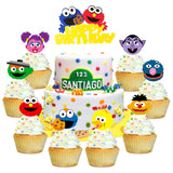 PANTIDE 49 Pack Sesame Inspired Cake & Cupcake Toppers Kit, Happy Birthday Sesame Cake Topper Cupcake Toppers Elmo Cookie Monster Big Bird Birthday Party Supplies Favors Cake Decorations for Kids