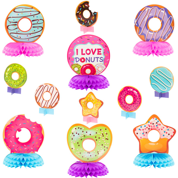 PANTIDE 12Pcs Donut Honeycomb Centerpieces Table Toppers Colorful Doughnut Table Sign Sweet Donut Grow Up Birthday Party Favors Supplies Decorations Photo Booth Props for Kids Girls Baby Shower
