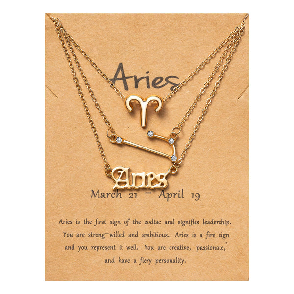 PANTIDE 3Pcs Constellation Zodiac Layer Necklaces for Women Girls, Retro 14K Gold Plated 12 Constellation Pendant Necklace Exquisite Letter Horoscope Old English Zodiac Sign Jewelry Birthday Gift