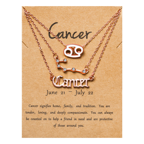 PANTIDE 3Pcs Constellation Zodiac Layer Necklaces for Women Girls, Retro Gold Plated 12 Constellation Pendant Necklace Exquisite Letter Horoscope Old English Zodiac Sign Necklace Jewelry Birthday Gift