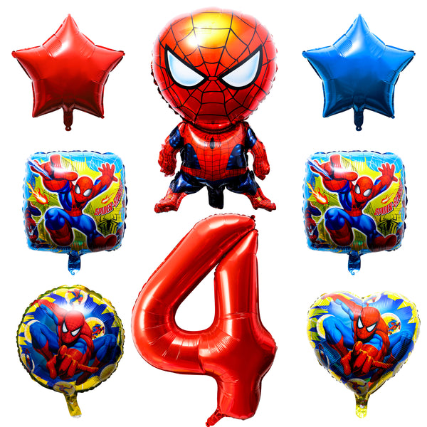 PANTIDE 8Pcs Spiderman Balloons 4th Birthday - Including Giant Number 4 Balloons, Foil Balloons Avengers Superhero Theme Birthday Party Decorations Supplies for Baby Kids Boys Who Likes Spiderman