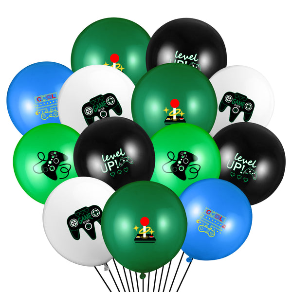 PANTIDE 52 Packs Video Game Balloons for Party - 12 Inch Game Controller Latex Balloons Bouquet with Ribbons, Level Up Game On Birthday Party Decorations Supplies for Kids Boys, 5 Different Patterns
