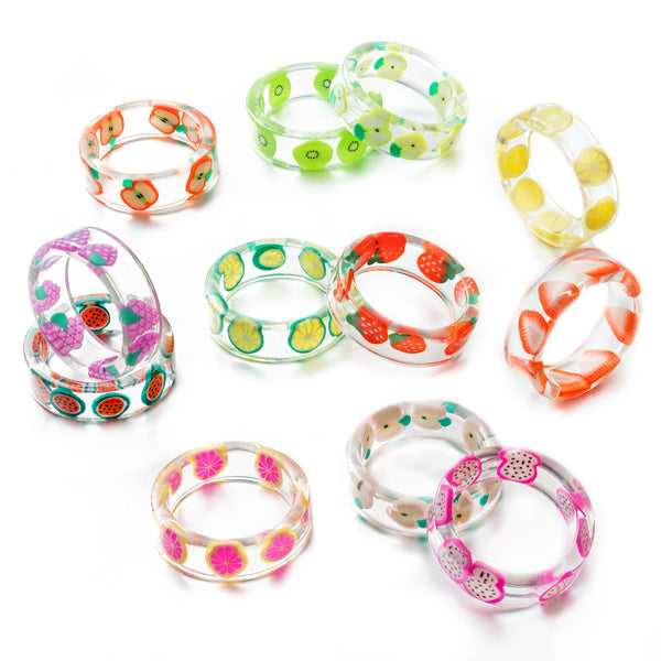 PANTIDE 12Pcs Cute Acrylic Resin Indie Rings Set Colorful Summer Knuckle Transparent Stacking Rings Y2K Aesthetic Kidcore Funny Fruit Plastic Rings Jewelry Gift for Women Teen Girls