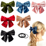 PANTIDE 6 Packs Velvet Hair Bow Clips Barrettes with Black Hair Ties, 6 Colors Large Hair Bowknot with Alligator Hair Clips, Elegant French Style Hair Accessories for Toddlers Baby Girls Women Ladies