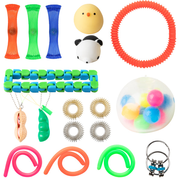 20 Pack Fidget Toys Set - Mesh & Marble Flippy Chain Stretchy String Fidget Hoop Squeeze The Bean Peanut Bubble Balls Mochi Animal Tube Relieve Stress Anxiety Sensory Game Gifts for Kids & Adults