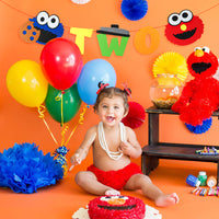 PANTIDE Sesame Inspired 2nd Birthday Banner Sesame Themed Two Banner High Chair Banner Elmo Cookie Monster Photo Props Garland Party Supplies Decorations for Two Years Old Boys Girls