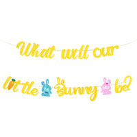 PANTIDE Little Bunny Gender Reveal Banner Glitter Easter What Will Our Little Bunny Be Easter He or She Gender Reveal Hung Bunting Pregnancy Announcement Party Decorations Supplies for Baby Shower